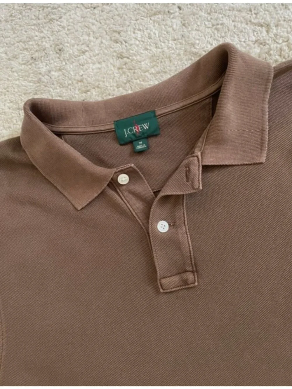 J.Crew Long Sleeve Washed Pique Polo Shirt Oarsman Deep Twig Brown Preppy Size M